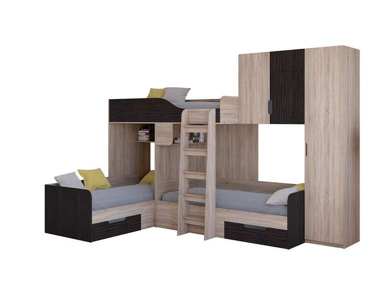 Двухъярусная кровать Трио 2 80х190 цвета Дуб Сонома-Венге