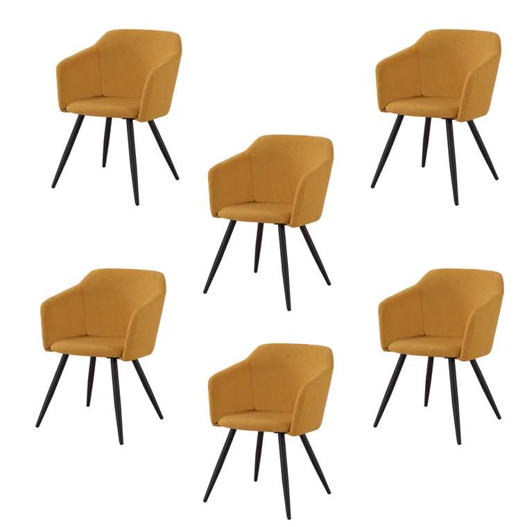 Набор из шести стульев Уолтер с обивкой из ткани желтого цвета