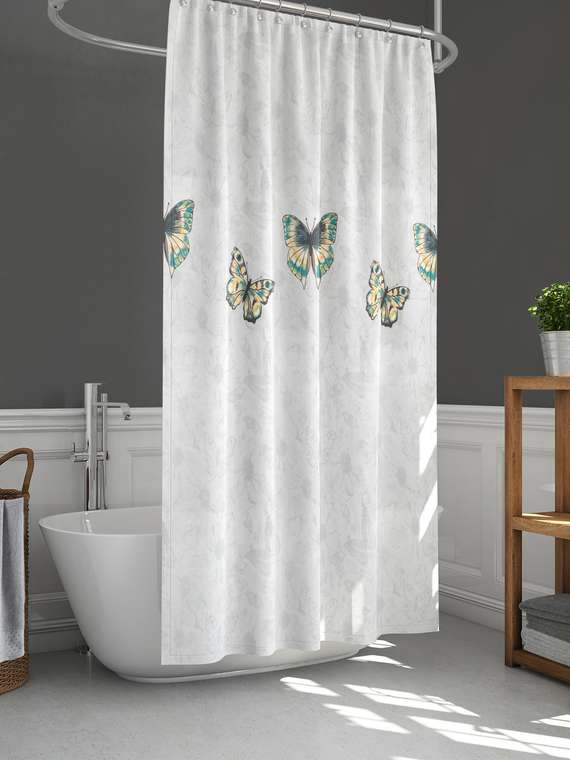 Штора для ванной комнаты Joy butterfly 180х180 бело-серого цвета