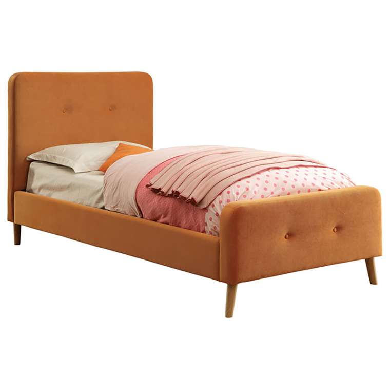 Кровать Button Tufted Flannelette Orange оранжевого цвета 120х200