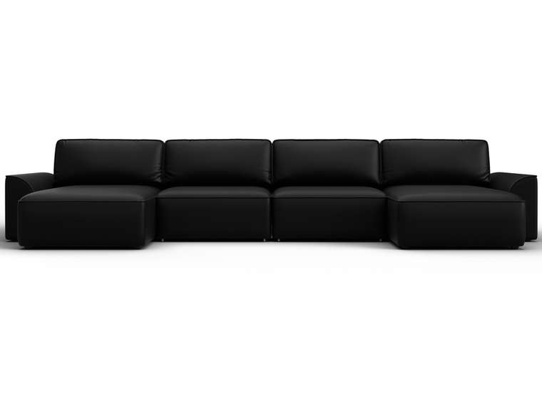 Угловой диван-кровать Лига-048 лонг черного цвета (экокожаа)