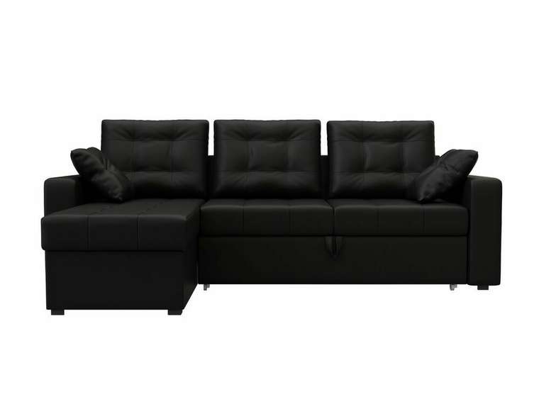 Угловой диван-кровать Камелот черного цвета (экокожа) левый угол