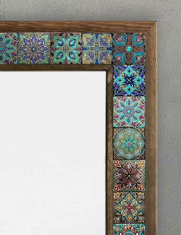 Настенное зеркало 53x73 с каменной мозаикой бирюзово-голубого цвета
