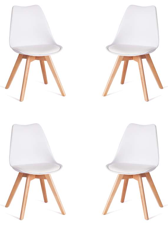 Комплект из четырех стульев Tulip белого цвета