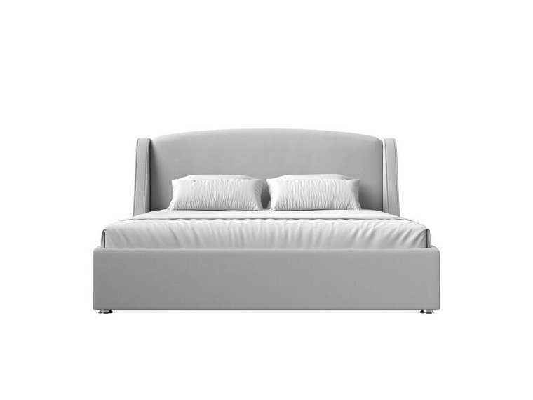 Кровать Лотос 180х200 белого цвета с подъемным механизмом (экокожа)
