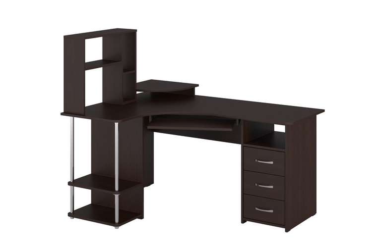 Стол компьютерный с полкой темно-коричневого цвета
