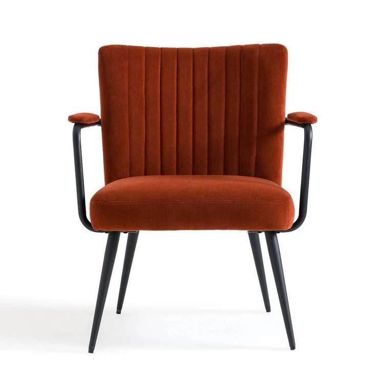 Кресло винтажное бархатное с подлокотниками Ronda бордового цвета