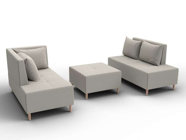 Угловой модульный диван с пуфом Лига-126 светло-бежевого цвета левый