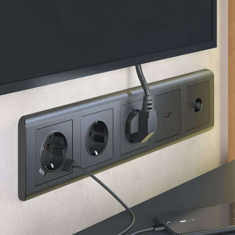 Накладка для розетки USB графит рифленый W1179504