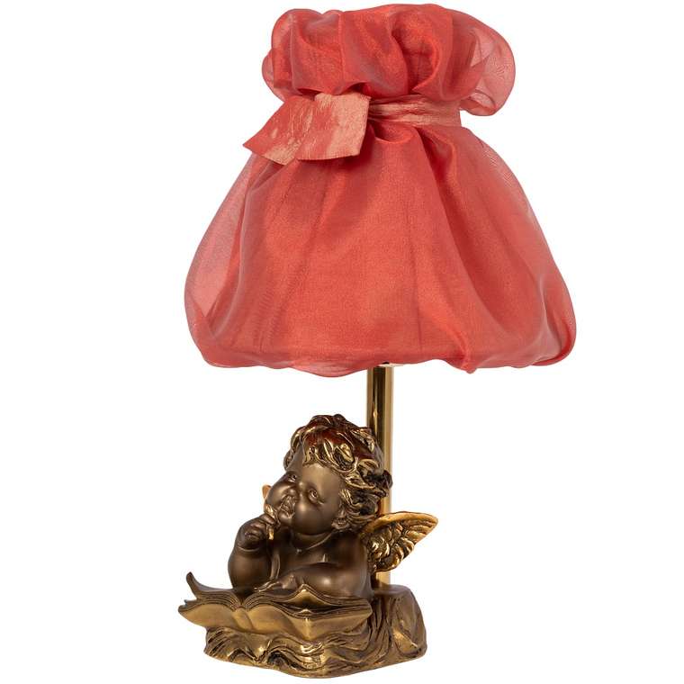 Настольная лампа Ангел Поэт красного цвета на бронзовом основании