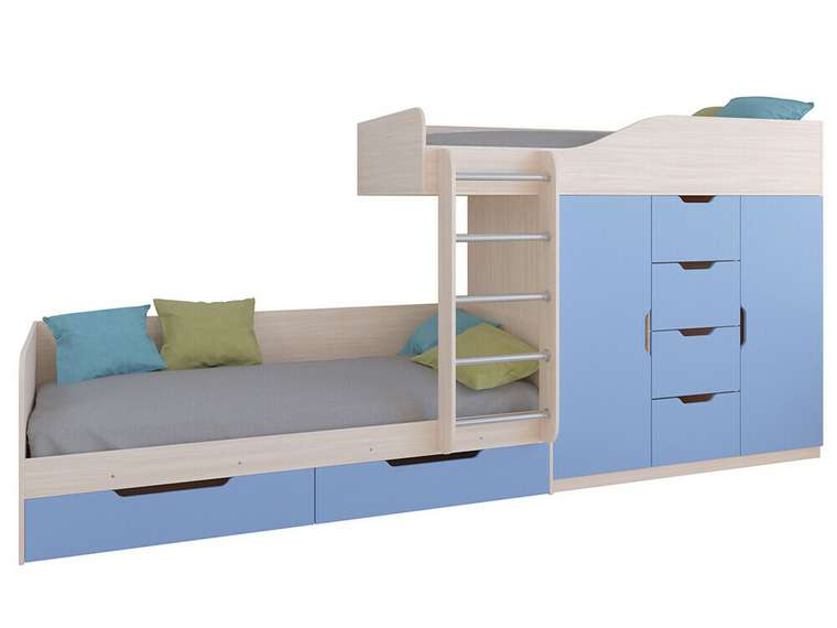 Двухъярусная кровать Астра 6 80х190 цвета Дуб молочный-голубой