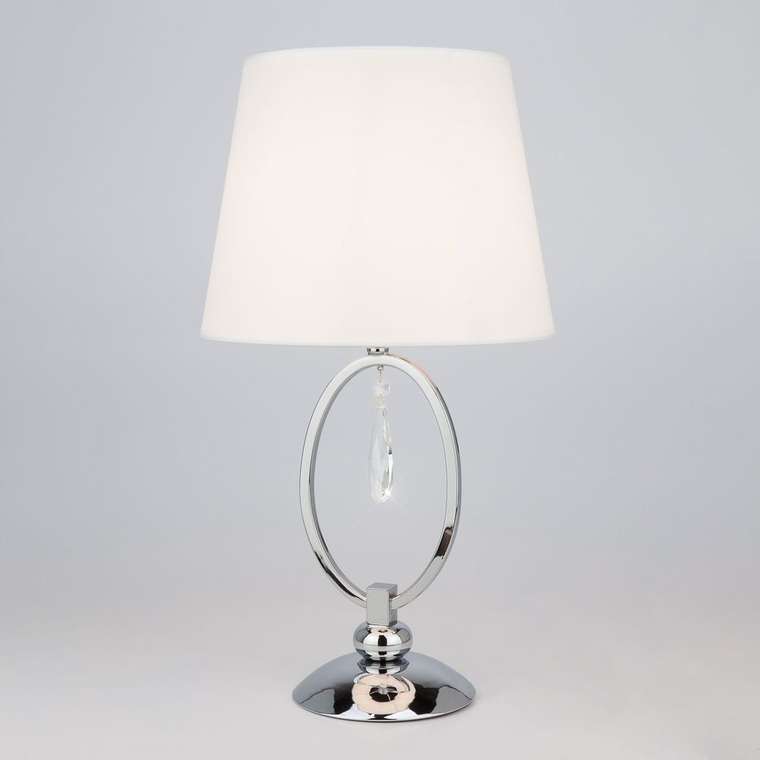 Настольная лампа с белым абажуром 01055/1 хром/прозрачный хрусталь Strotskis Madera