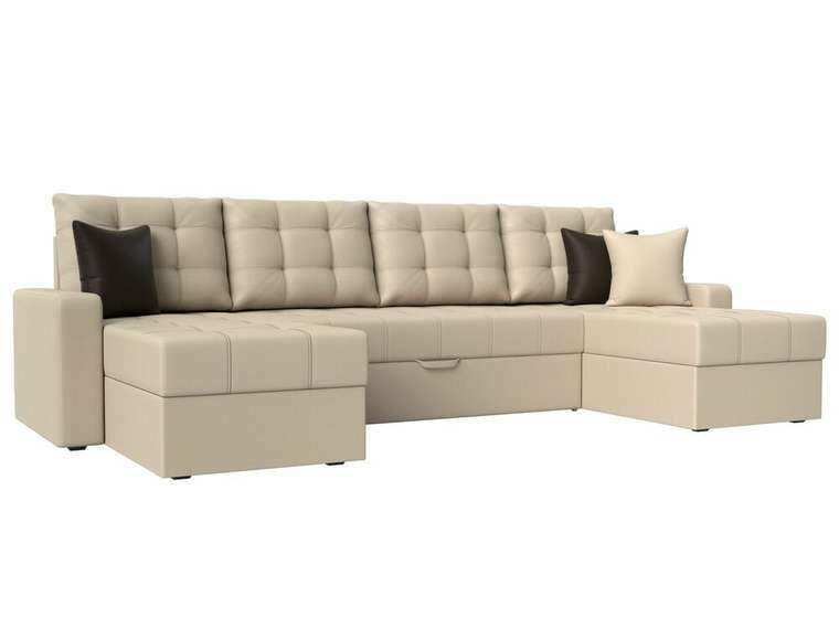 Угловой диван-кровать Ливерпуль бежевого цвета (экокожа)