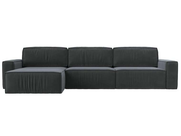 Угловой диван-кровать Прага Классик лонг темно-серого цвета левый угол