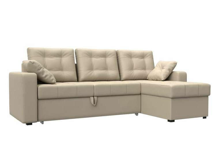Угловой диван-кровать Камелот бежевого цвета (экокожа) правый угол