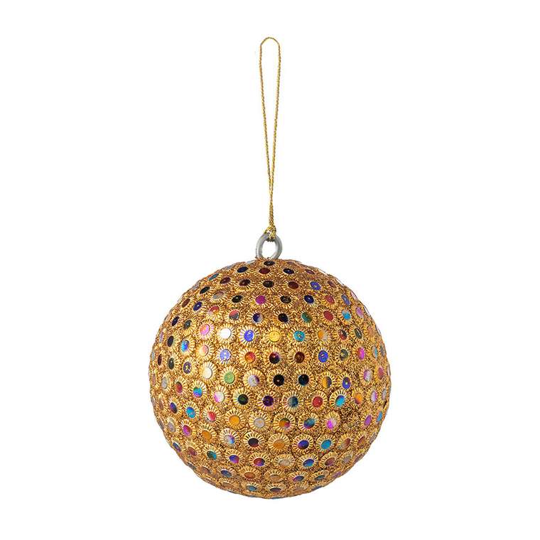 Набор из трех ёлочных украшений Disco balls бежево-золотого цвета