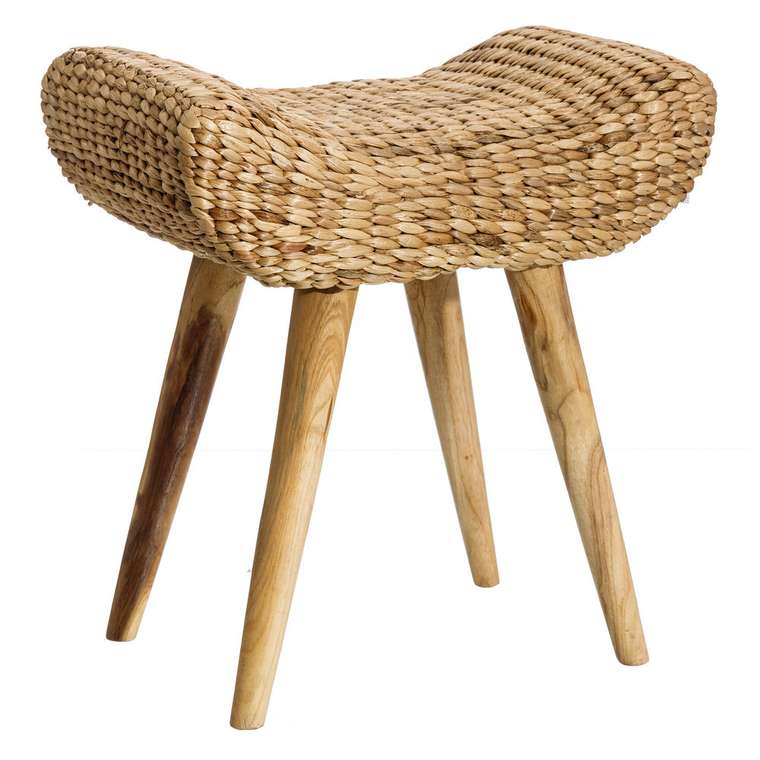 Табурет из дерева и ротанга