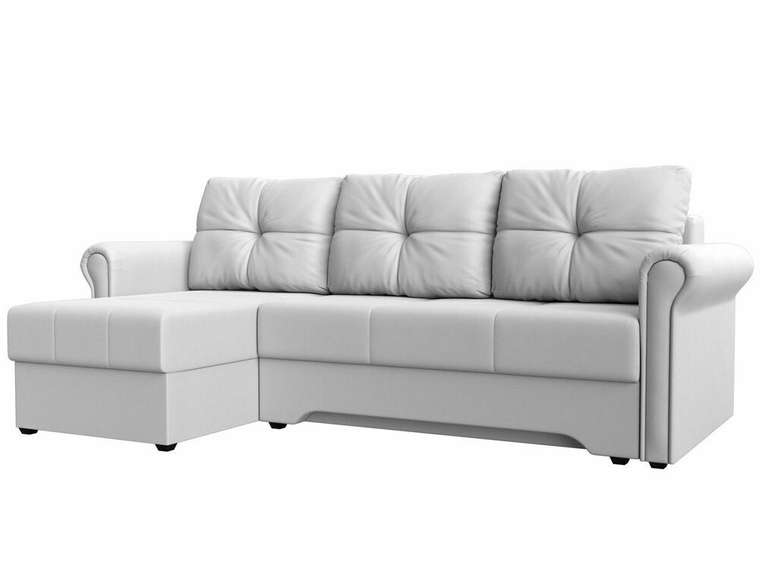 Угловой диван-кровать Леон белого цвета (экокожа) левый угол