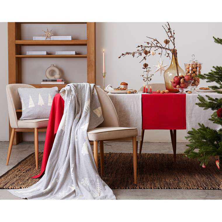 Плед из хлопка с новогодним рисунком Christmas tree 130х180 серого цвета