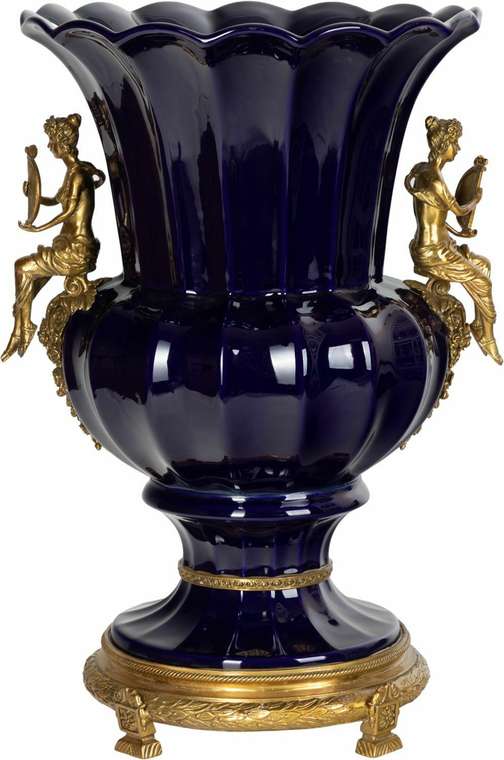 Фарфоровая ваза с девушками темно-синего цвета