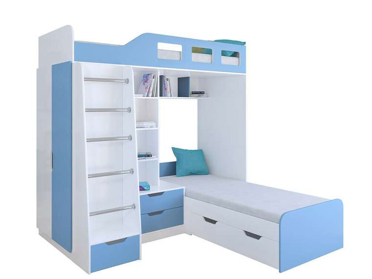 Двухъярусная кровать Астра 4 80х195 бело-голубого цвета