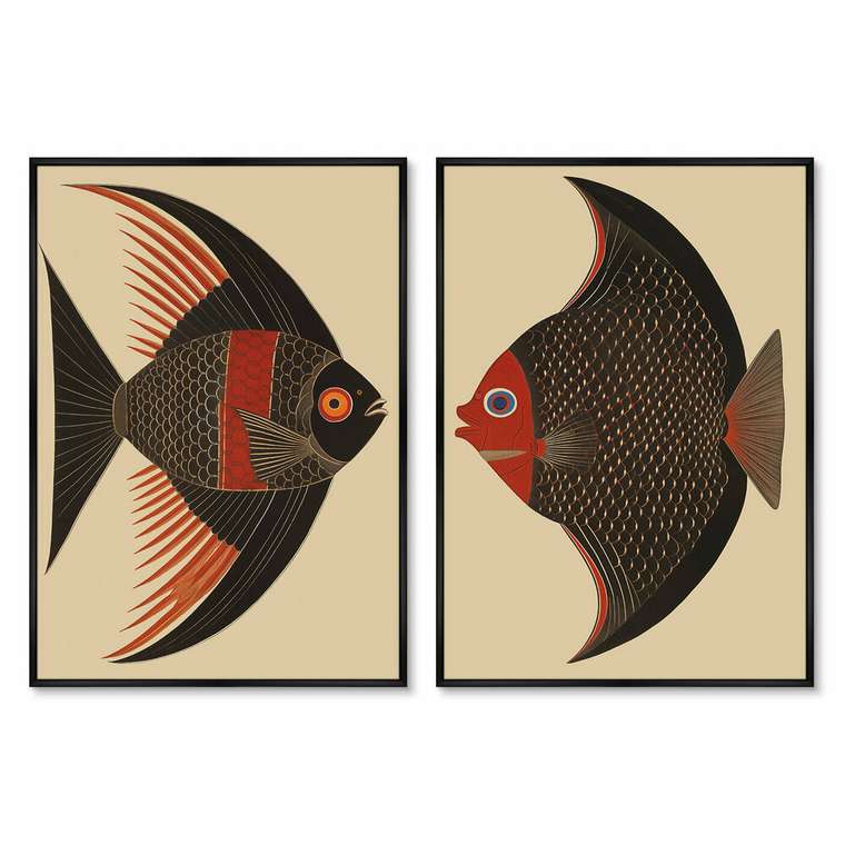 Набор из двух репродукций картин Angel Fish Drawing 2024 год