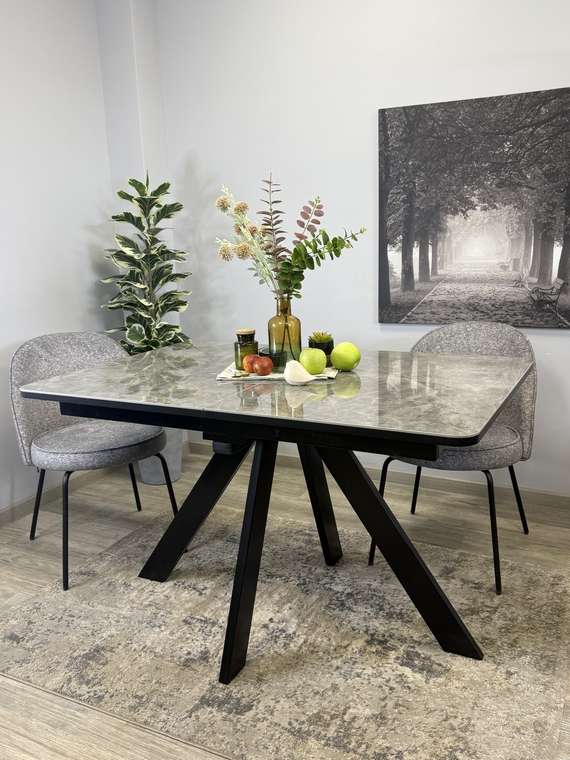 Раздвижной обеденный стол DL1300 черный/керамика серая глянец