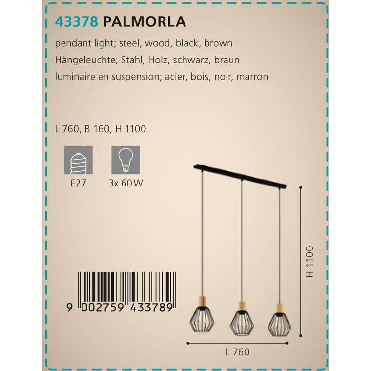 Люстра подвесная Palmorla черного цвета