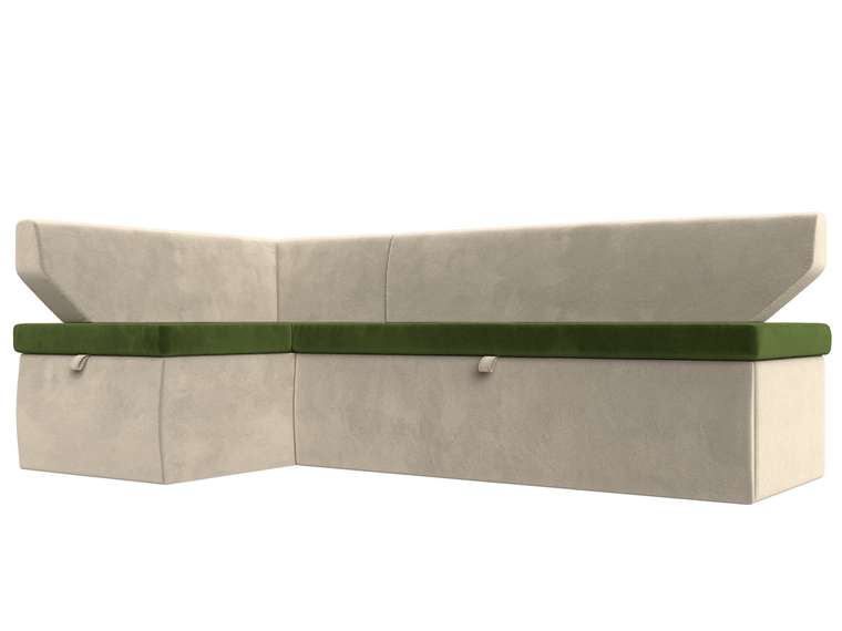 Угловой диван-кровать Омура бежево-зеленого цвета левый угол