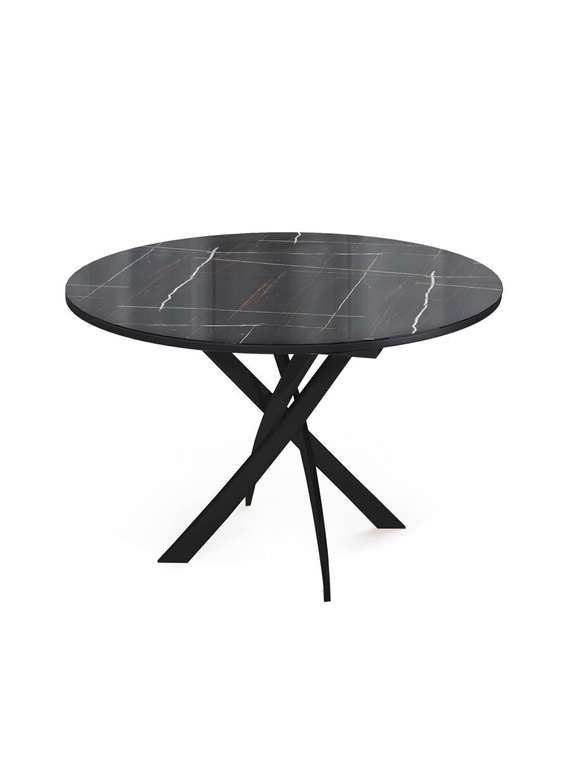 Раздвижной обеденный стол R1100 с каменной столишницей цвета черный глянец