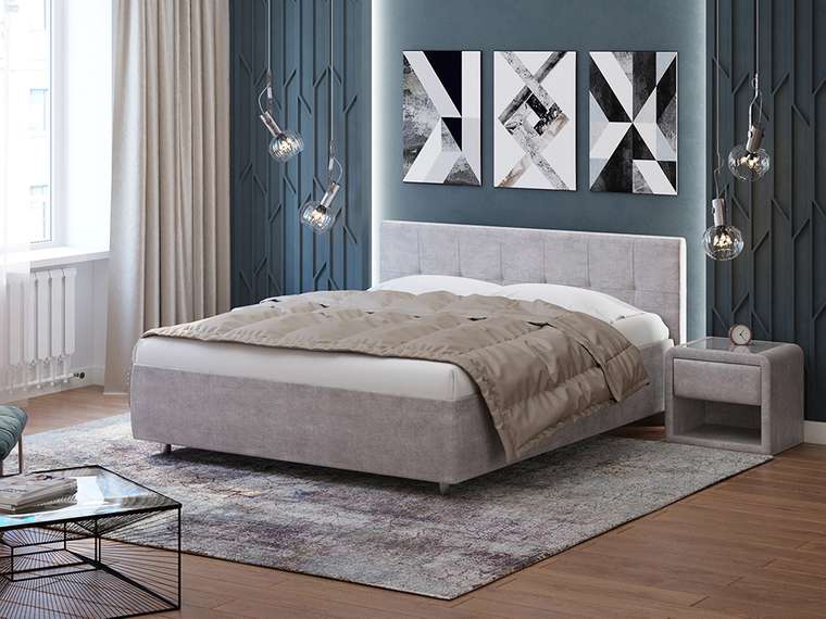 Кровать без основания Diamo 160х200 серого цвета (велюр)