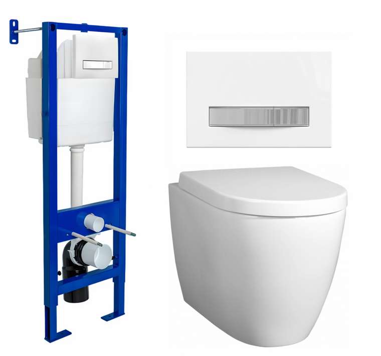 Комплект 3 в 1 инсталляция Berges Atom Line 410 + Унитаз подвесной BelBagno Marino + кнопка белая, хром