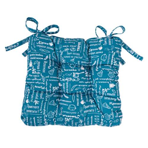 Сидушка на стул с завязками 'Правила кухни' 40х40, рогожка, 100 % хлопок, 'Бирюза'