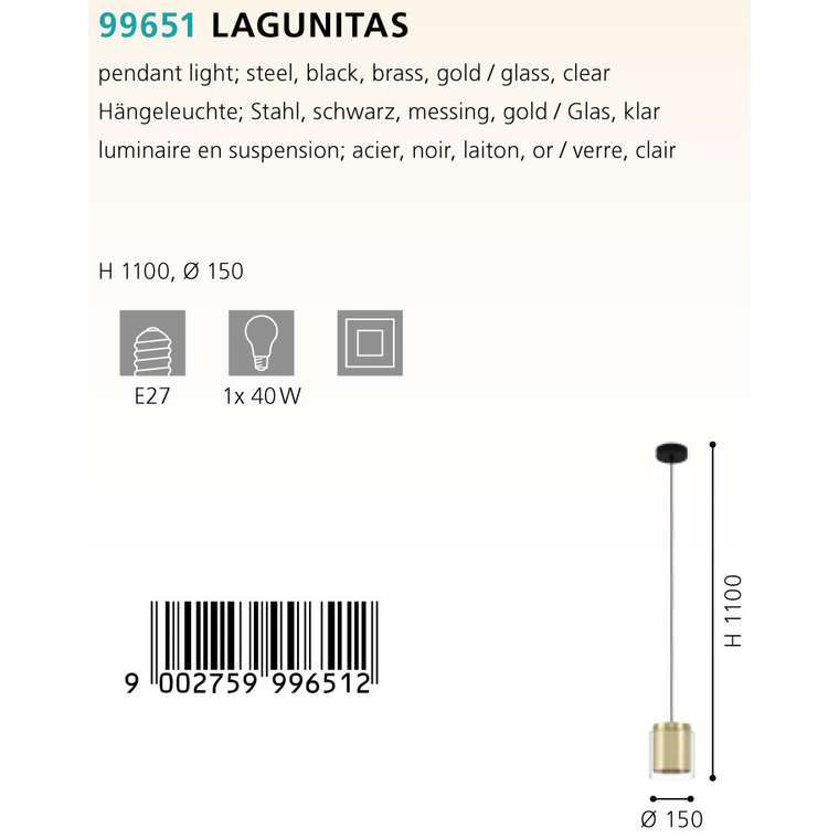 Подвесной светильник Lagunitas золотого цвета