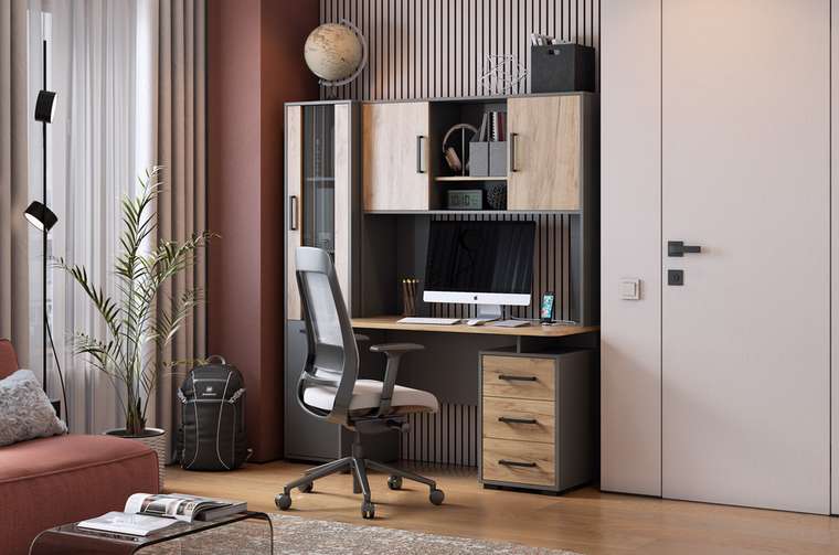 Набор из стола и стеллажа Лайт К3 серого цвета