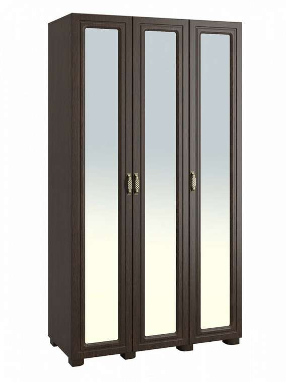Шкаф трехдверный с тремя зеркалами Монблан темно-коричневого цвета