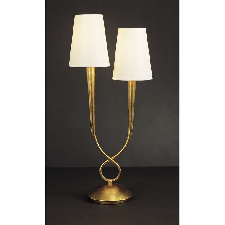 Настольная лампа Mantra Paola Painted Gold с белыми абажурами 