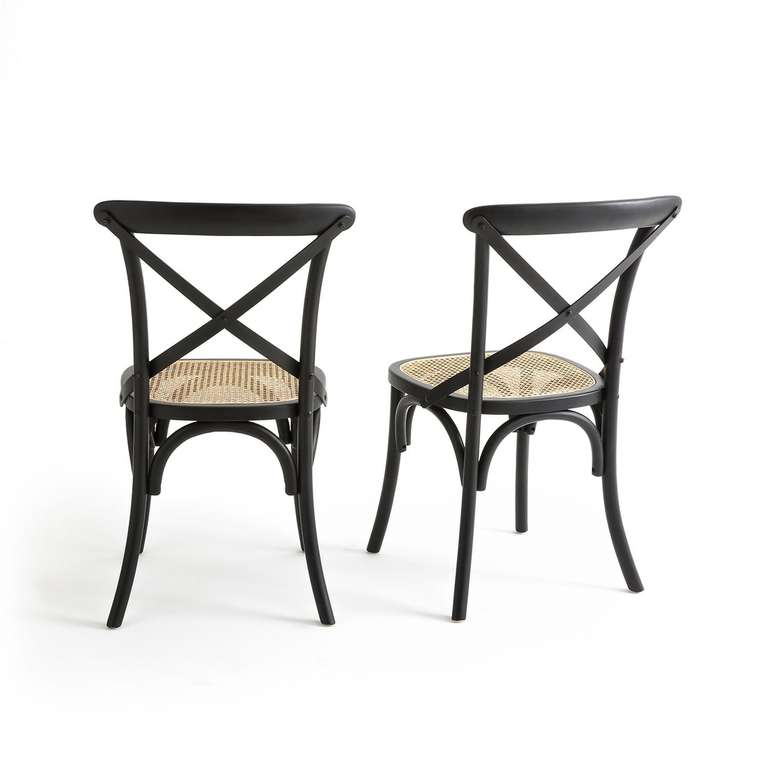 Комплект стульев из дерева и плетения Cedak черного цвета