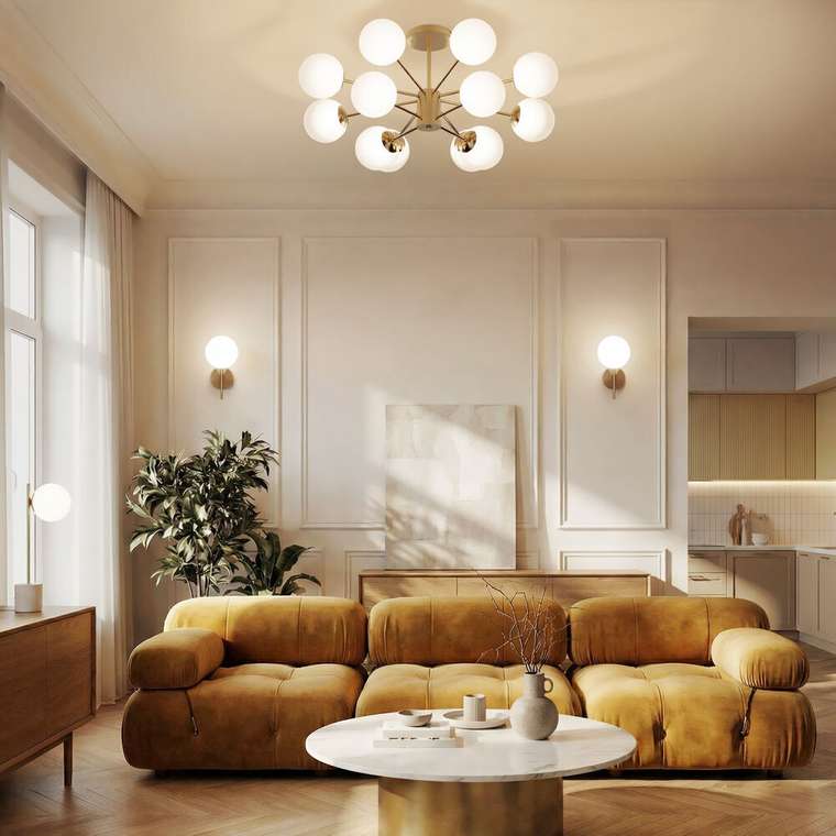 Потолочный светильник со стеклянными плафонами 502002/12 латунь Adaline