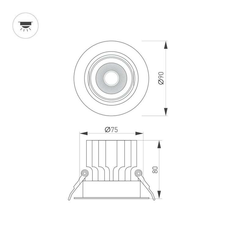 Встраиваемый светильник Arlight MS-VORTEX-BUILT-R90-12W Warm3000 (WH-WH, 20 deg, 230V) 056564