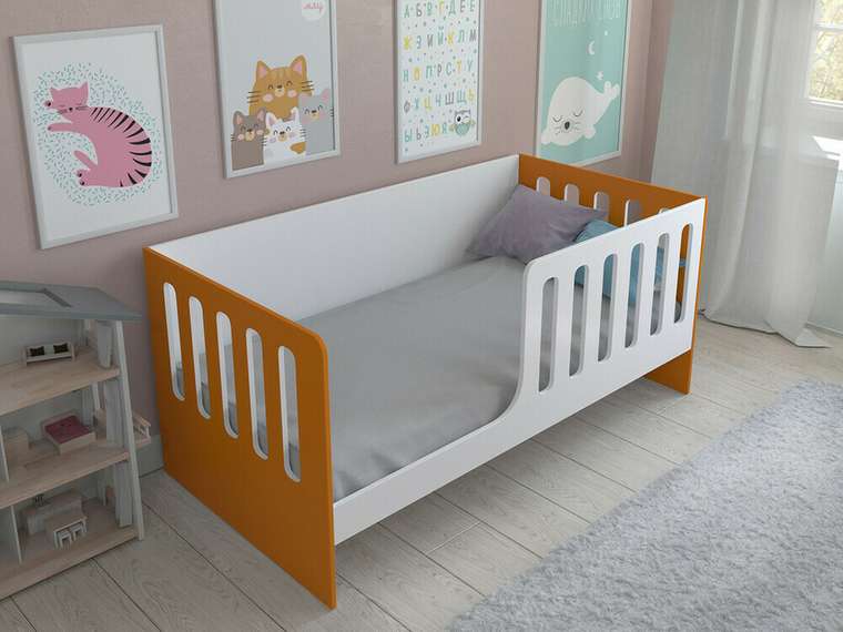 Кроватка Астра 12 80x160 бело-оранжевого цвета 