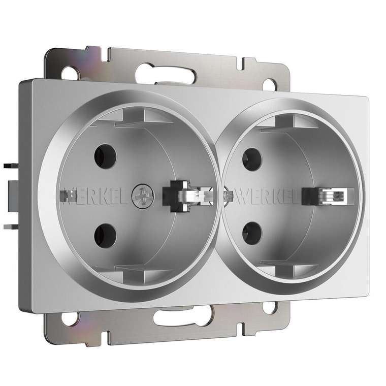 W1172006/ Розетка двойная с заземлением (серебряный) W1172006 Встраиваемые механизмы серебряные