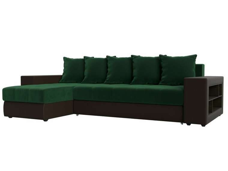Угловой диван-кровать Дубай зелено-коричневого цвета (ткань/экокожа) левый угол