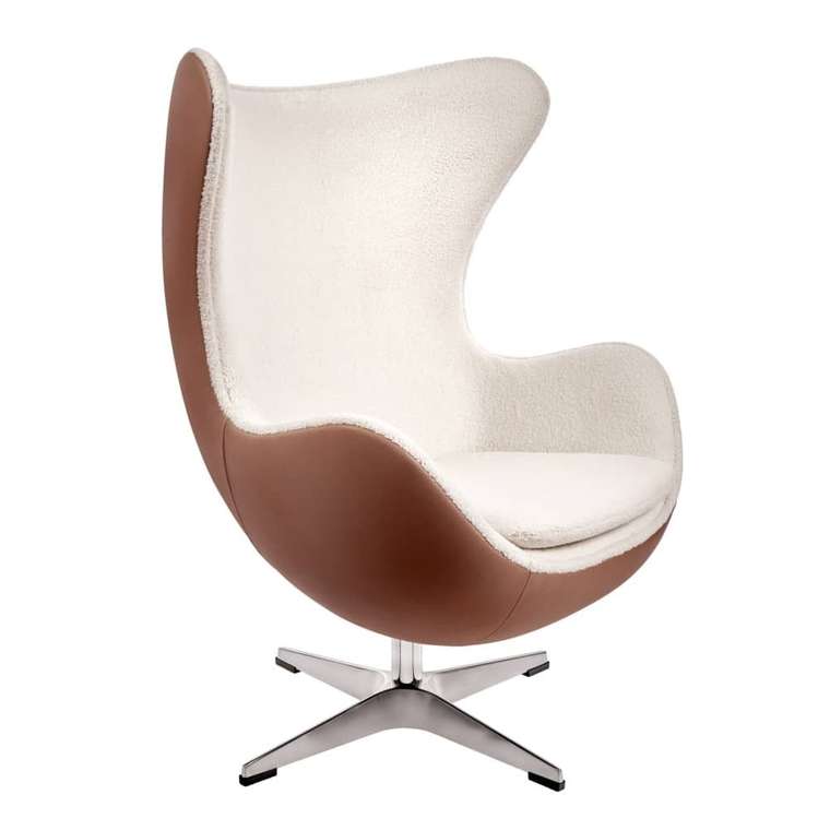 Кресло Egg Style Chair бело-коричневого цвета