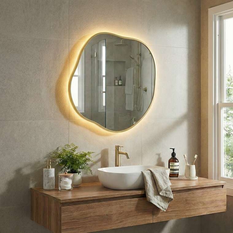 Настенное зеркало Organic L LED в раме золотого цвета с подсветкой