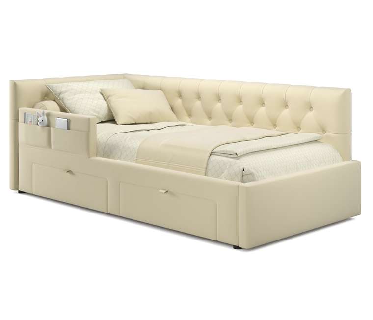 Кровать Afelia 90х200 бежевого цвета с двумя ящиками и бортиком