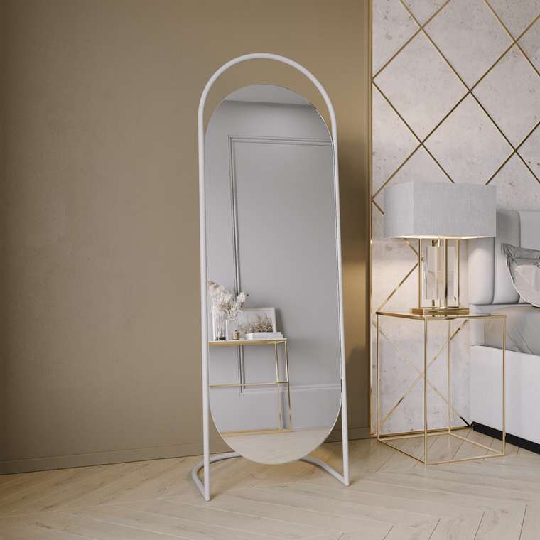 Дизайнерское напольное зеркало в полный рост Evelum в металлической раме белого цвета