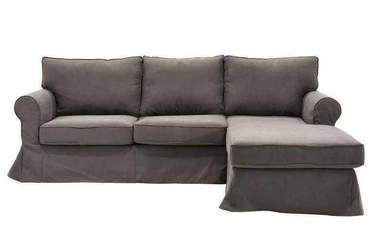 Угловой диван с обивкой из ткани серого цвета