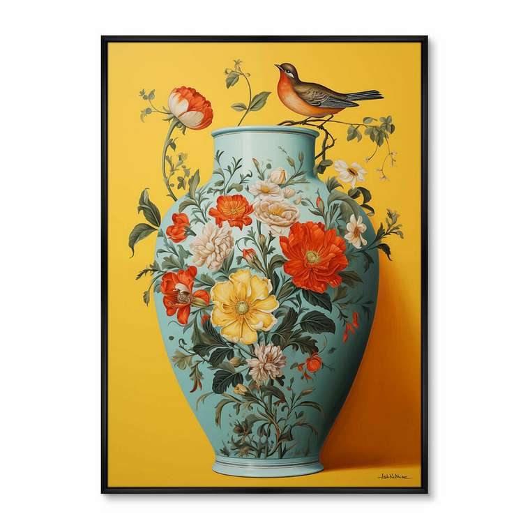 Репродукция картины China porcelain vase with bird, No 1, 2024г.