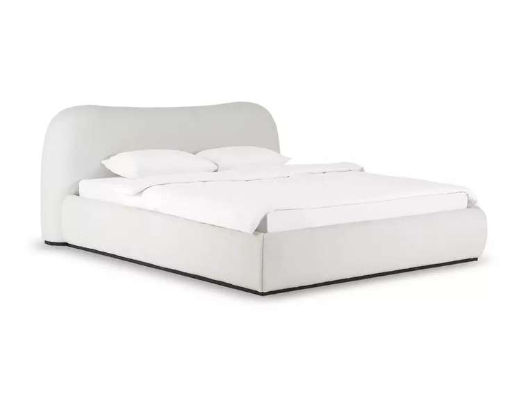 Кровать Patti 180х200 в обивке из букле белого цвета с подъемным механизмом